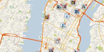 地図のマンハッタンの観光名所を示す