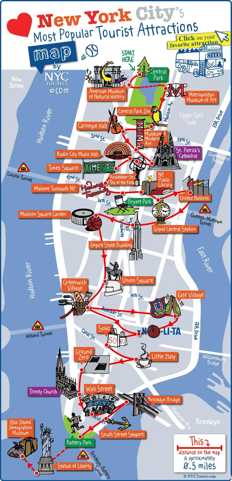 地図のマンハッタンニューヨークの名所