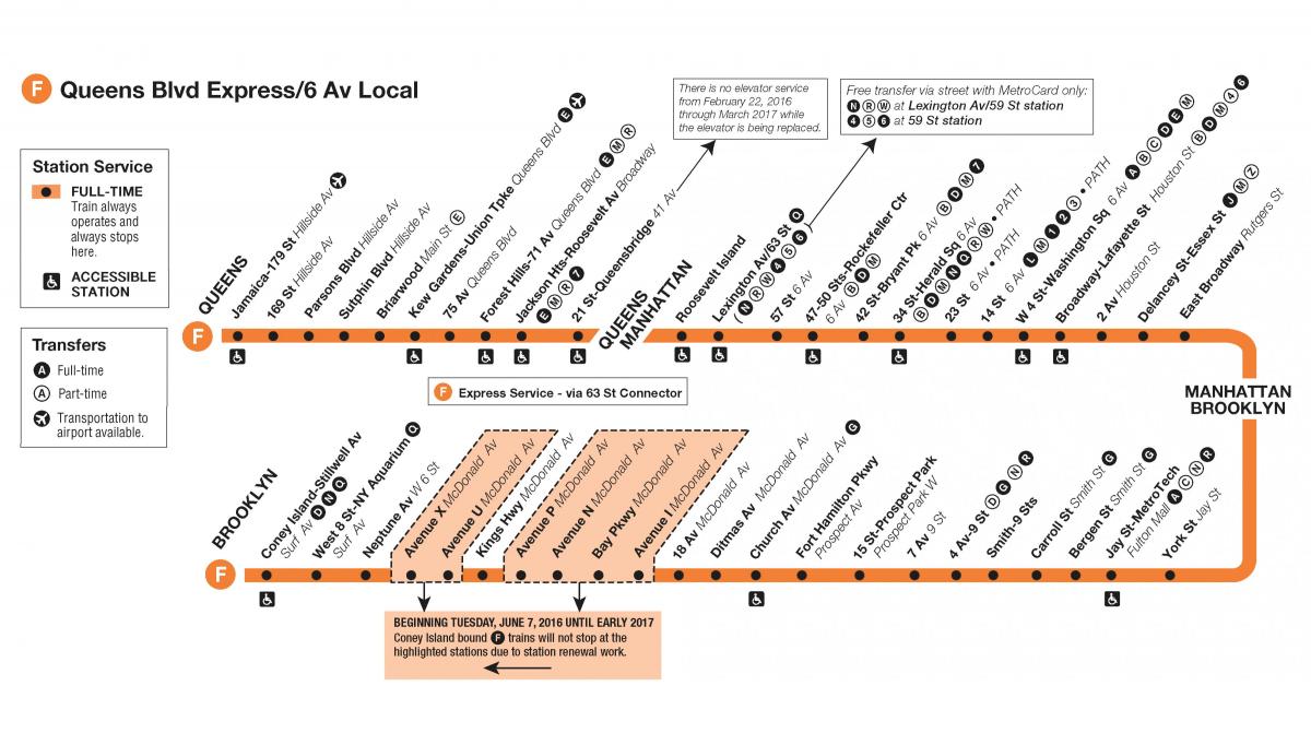 f電車のマンハッタンの地図