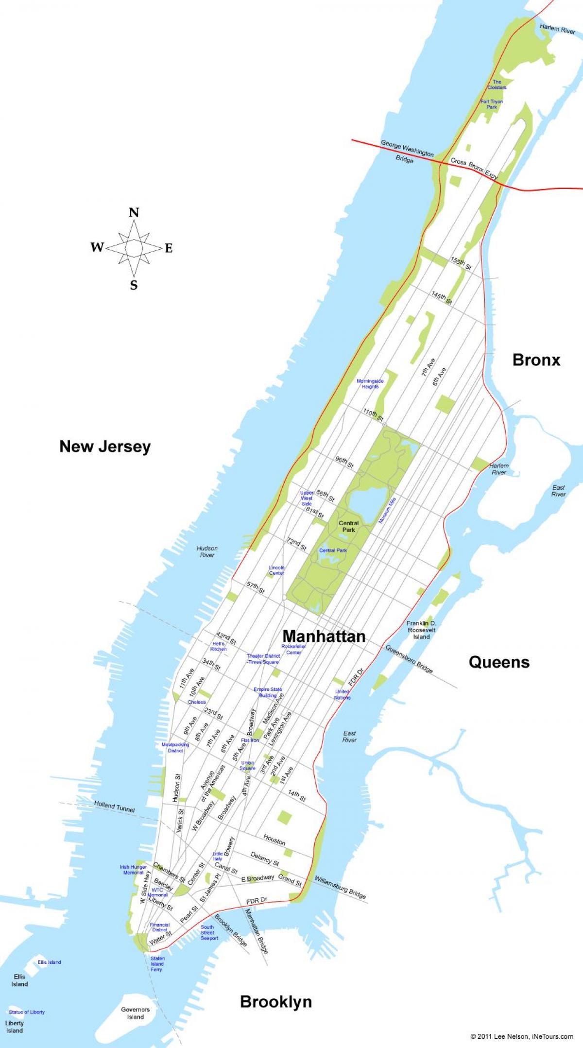 地図上のマンハッタンニューヨーク
