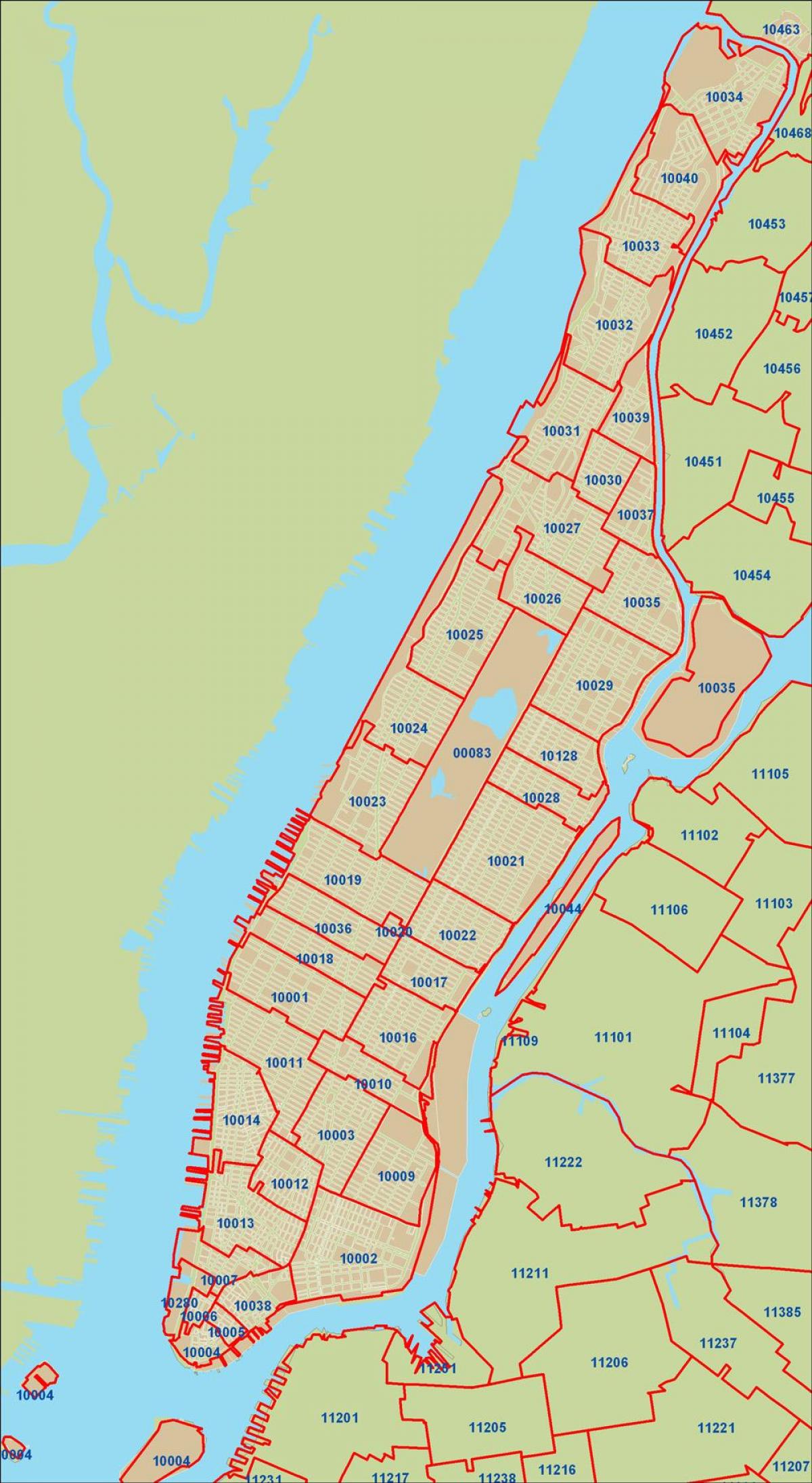 NYC zipコードはマンハッタンの地図