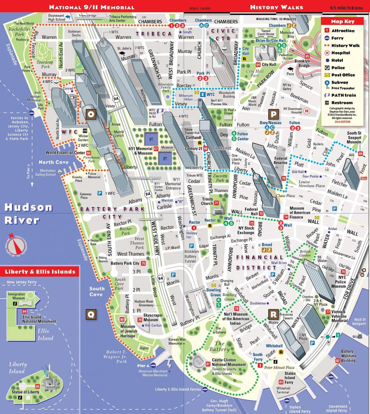 下のマンハッタンの観光地図