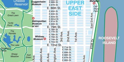 地図の上部の東側のマンハッタン