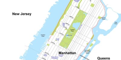 地図のマンハッタン島にニューヨーク